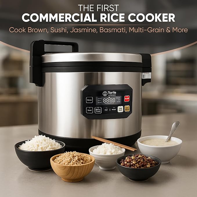 Commercial Large Multi-Function Rice Cooker - Professional 64 Cup Cooked (32 Cup Uncooked) Rice Maker Cooker With Non Stick Pot & Hinged Lid - Brown Rice, Sushi Rice and more