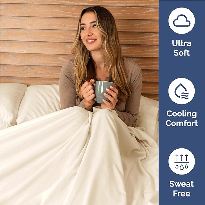 Cal King Sheets Set 6 Piece - Includes 4 Pillowcases - Bed Sheets Cal King Size - Soft Hotel Luxury Bedding - Cooling, Comfy & Breathable - 1 Flat, 1 Fitted & 4 Pillowcases w/ Deep Pockets - Off White