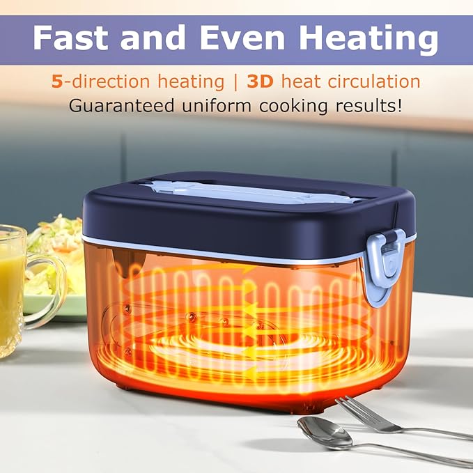 THZDMI 1.2L Cordless Electric Lunch Box ??20000mAh Rechargeable Portable Food Warmer with 5-Sided Heating, Auto Temperature Control, Leakproof & BPA-Free ??Perfect for Office, Truck, Outdoors Blue