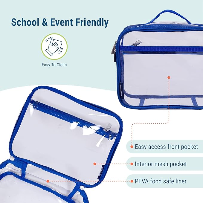 Wildkin Kids Insulated Lunch Box ??Durable and Reusable for School & Travel - Clear w/Blue Trim
