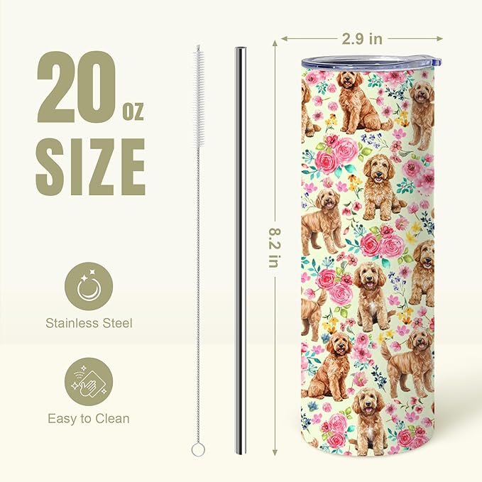 Yogusut Goldendoodle Gifts for Women, 20oz Stainless Steel Insulated Tumbler Travel Mug Cup with Lid Straw Brush, Gifts for Dog Mom Dog Lover