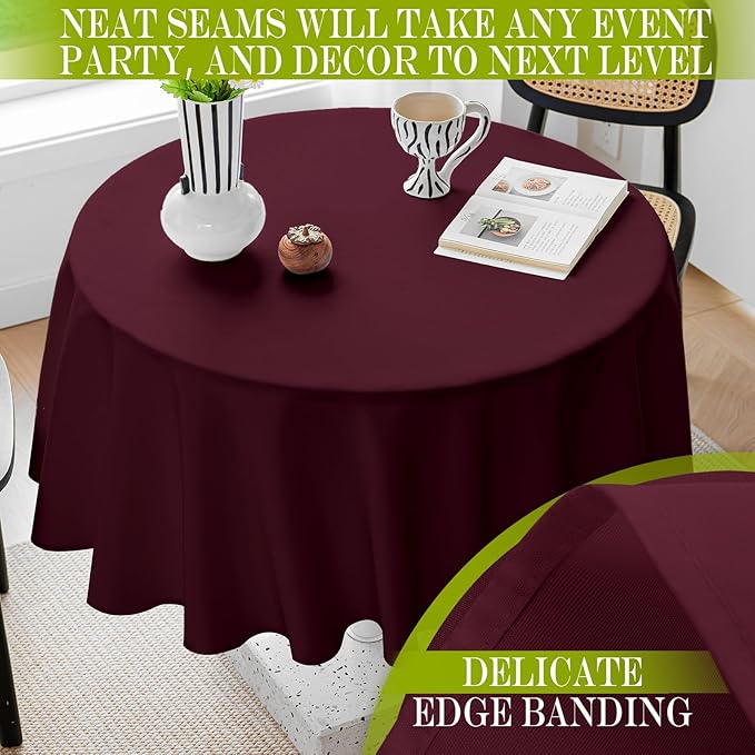 BYDOLL Table Cloth 48 Inch Round Tablecloth Fits Max38 Inch Diameter Table Top,Burgundy Polyester Washable Wrinkle-Free Spillproof Tablecloth for Party Patio Cover