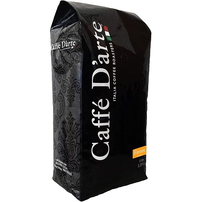 Caffe D'arte Firenze Whole Bean Espresso Coffee ??Medium Light Roast, Bright & Mild Flavor, Sweet & Smooth Aroma ??Crafted for Espresso & Americanos - 5 Pounds
