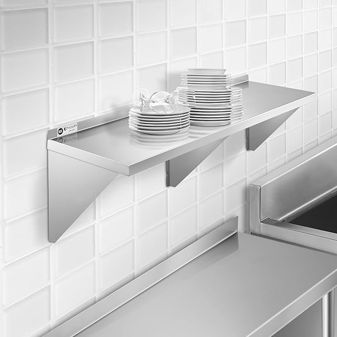 KUTLER Stainless Steel Shelf - 18" x 60", NSF Commercial Wall Mount Shelves with Backsplash, Floating Metal Shelving for Restaurant, Kitchen, Home