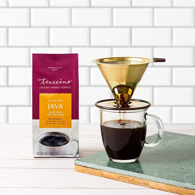 Teeccino Java Chicory Coffee Alternative - 11 Ounce - Ground Herbal Coffee That?™s Prebiotic, Caffeine Free & Acid Free, Medium Roast