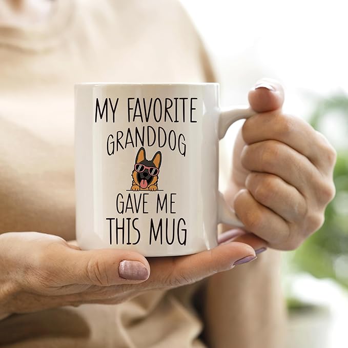 QASHWEY German Shepherd Dog Grandma Gifts Mug, Funny German Shepherd Dog Lover Owner Coffee Mug Tea Cup Gifts for Grandma Grandpa, My Favorite Granddog Gave Me This Mug Coffee Cups Ceramic 11oz