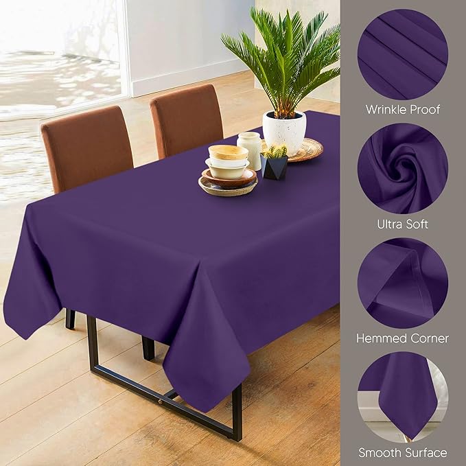 Utopia Kitchen Rectangle Table Cloth 2 Pack(60x102 Inches, Purple), Tablecloth Machine Washable, Polyester Table Cover for Dining, Buffet Parties, Picnics, Events, Weddings and Restaurants