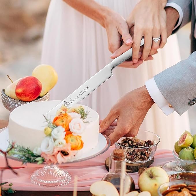 Wedding Cake Knife and Server Set, Mr Mrs Forks and Cake Cutting Set for Wedding for Couples 2025 (Silver)