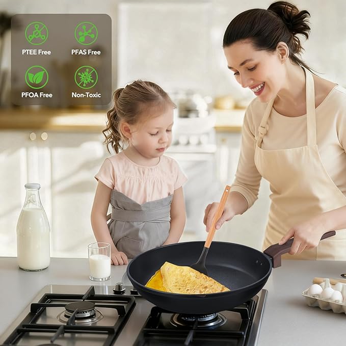 9 Pcs Pots and Pans Set Nonstick,Induction Cookware Set Kitchen Cooking Sets,Non Stick with Grill Pan (PFOS, PFOA Free), Black
