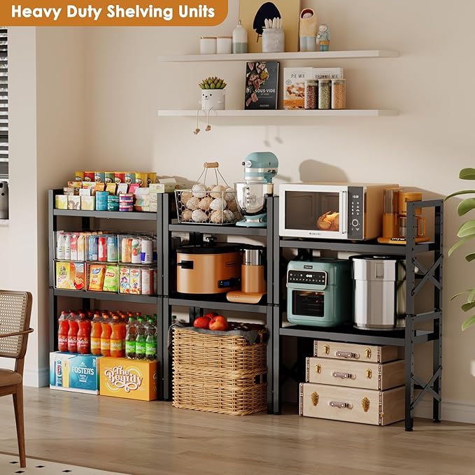 Large Expandable Kitchen Storage Shelves,110 LBS Sturdy Pantry Shelves,Heavy Duty Shelving Units for Microwave Oven,Adjustable Counter Shelf Organizer for Kitchen Cabinets Pantry Garage Warehouse