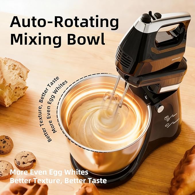 Stand Mixer Hand Mixer Electric Kitchen - Automatic 4.8 QT Auto-Rotating Bowl & Beater Standing Mixer, Tilt-Head 5-Speed Household Mixer with Beaters & Dough Hooks for Baking, Black