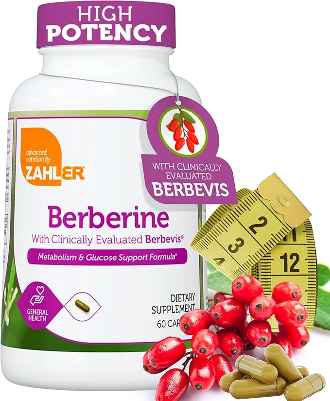 Zahler Berberine with Clinically Evaluated Berbevis, Metabolism and Glucos Support Formula, 60 Capsules.