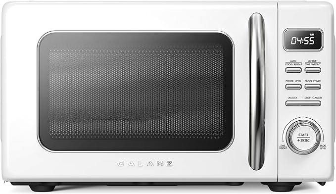 Galanz GLCMKZ07WER07 with Auto Cook & Reheat, Defrost, Quick Start Functions, Easy Clean with Glass Turntable, Pull Handle, White