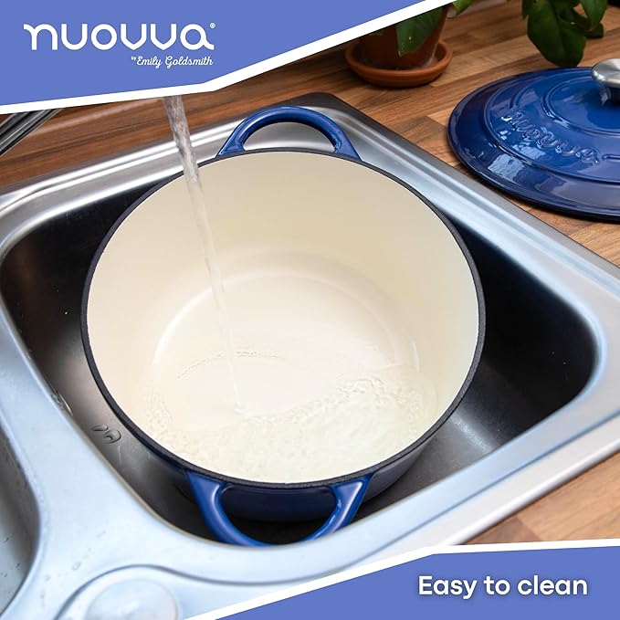 Cast Iron Dutch Oven with Lid ??Non-Stick Ovenproof Enamelled Casserole Pot ??Sturdy Dutch Oven Cookware ??Dark Blue, 7.3-Quart, 30cm ??by Nuovva