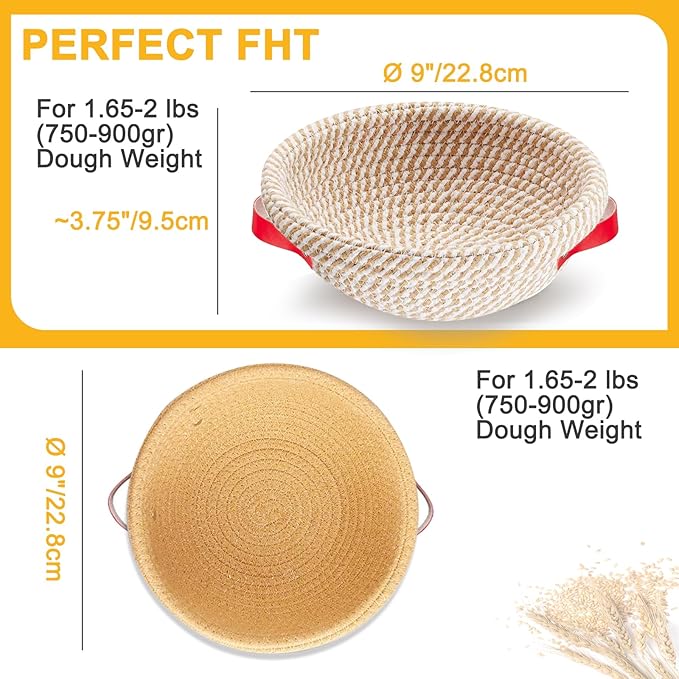 9 Inch Round Cotton Rope Banneton Bread Proofing Basket Banneton Basket Set of 4 Sourdough Bread Baking Supplies with Liner & Cover