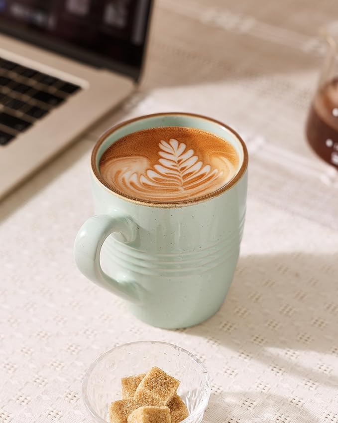 famiware Jupiter Coffee Mugs Set of 6, 14 OZ Coffee Mug, Microwave and Dishwasher Safe, Coffee Cups with Handle for Coffee, Tea, Cocoa, Milk, Light Green