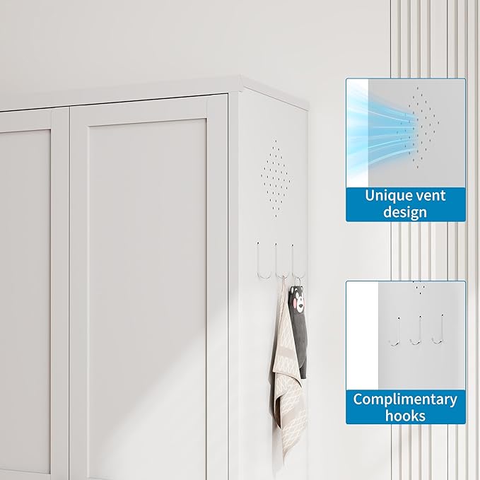 5-Tier White Steel Pantry Storage Cabinet with 2 Doors & 4 Adjustable Shelves, Tall Metal Cabinets for Kitchen, Living Room, Garage, Heavy Duty Freestanding Utility Cabinet, Assembly Require
