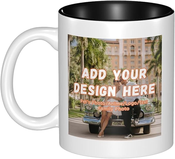 Custom Color Mugs with Partial or Full-Size Printing Customizable Photos and Text Coffee Mugs Creative Multicolor Designs Image (Partial, Black)