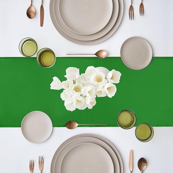 Yblut 10 Pack Satin Table Runner 12 x 108 Inch Long Emerald Silk Table Runner for Wedding Party Banquet Birthday Decoration