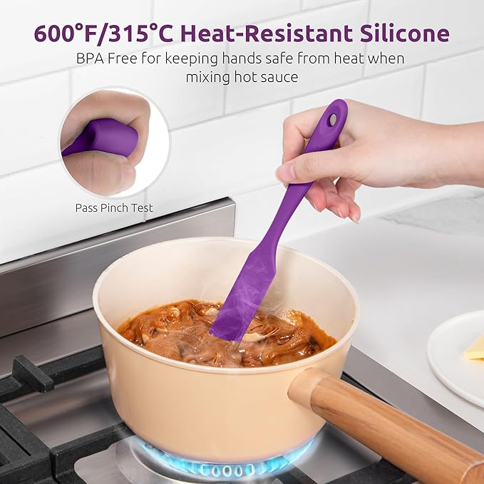 U-Taste Silicone Jar Spatula for Sourdough Starter: Long Skinny Food-Grade Jam Spreader, Sturdy Stirring Stick Bowl Scraper with Flexible Spoon Tip, Mixing Icing Tool, Peanut Butter Knife (Purple)