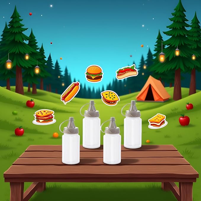 4Pcs White Plastic Squeeze Condiment Bottles,Ketchup Honey Bottle,Salad Dressing Container for Lunch, BBQ, Mini Sauce Jam Squeeze Bottle, Camping Condiment Squeeze Bottles Dinnerware and Serveware