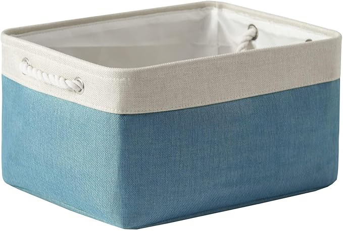 TheWarmHome Fabric Storage Bin with Handles,Storage Basket for Home Storage and Organization, Shelf Basket with Cover for Living Room Bedroom Closet竊늋hite & Green Large,15.7L*11.8W*8.3H