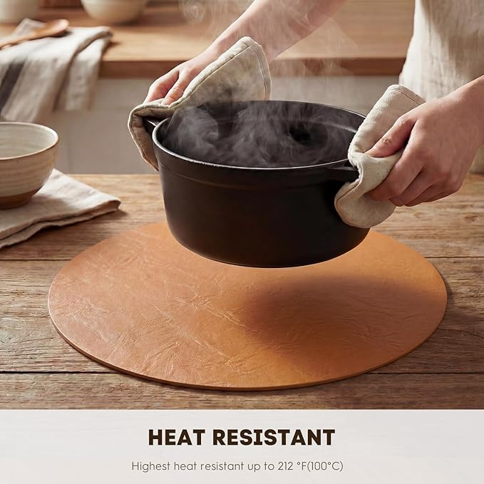 Artoid Mode Rust Faux Leather Placemats Set of 4, 15 Inch Waterproof Wipeable Heat Resistant Place Mats, Reversible Table Mats for Fall Kitchen Dining Decor