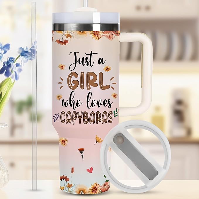 AGGLOMEKC Personalized Cute Capybara Cup - Mother's Day Birthday Gift For Animal Lovers - Just A Girl Who Loves Capybara Tumbler 40oz With Custom Name - Pet Lover Gifts For Women, Her