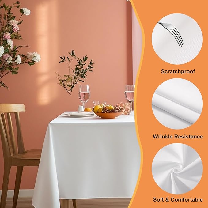 TWINPRET Rectangle Tablecloth 60 x 102 Inch, White Waterproof Washable Polyester Table Cloth - Stain & Oil Resistant Rectangular Table Cover for Outdoor, Indoor, Banquet & Party (Fits 6 Foot Tables)