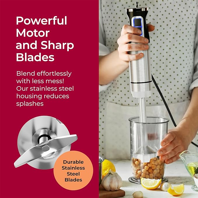 Mueller Immersion Blender Handheld - 8 Speed Stainless Steel Electric Hand Blender, Emulsion Blender Stick Kitchen Gadget with Turbo Mode