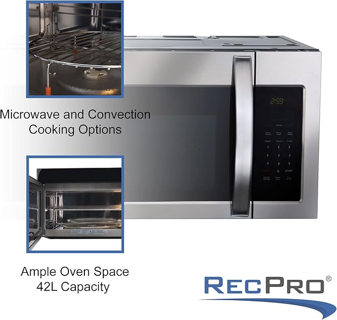 RecPro RV Microwave Over The Range 30" Convection Oven | Stainless Steel | 120V AC | 900W | Camper Microwave | Direct Replacement for Greystone and High Pointe