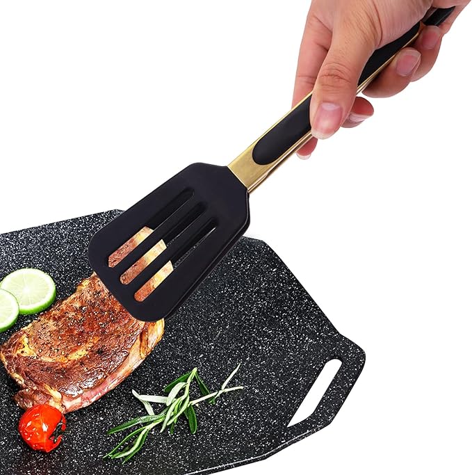 2-Piece Kitchen Spatula Tongs Food Serving Tongs 9" and 12" Cooking with BPA Free Silicone Tips(Gold)