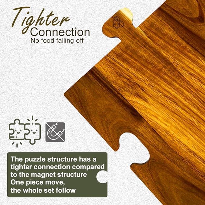 Charcuterie Board Sett, Premium Acacia Wood Cheese Boards, Puzzle Shaped Serving Tray, House Warming Gifts New Home, Wedding & Bridal Shower Gift, 2 Pack