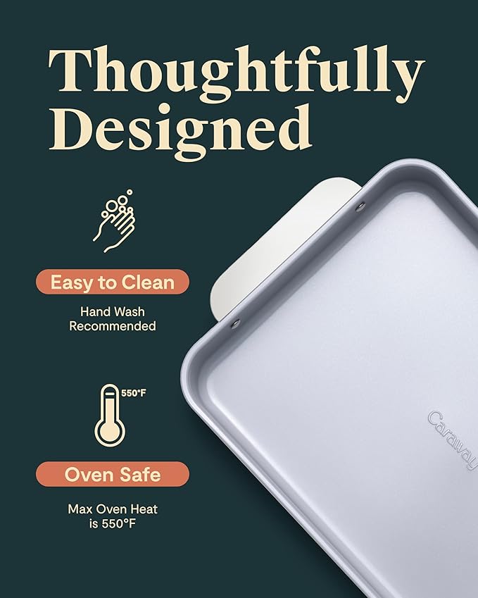 Caraway Non-Stick Ceramic 9?쓝13??Rectangle Pan Duo - Naturally Slick Ceramic Coating - Non-Toxic, PTFE & PFOA Free - Perfect for Brownies, Lasagnas, and More - Perracotta