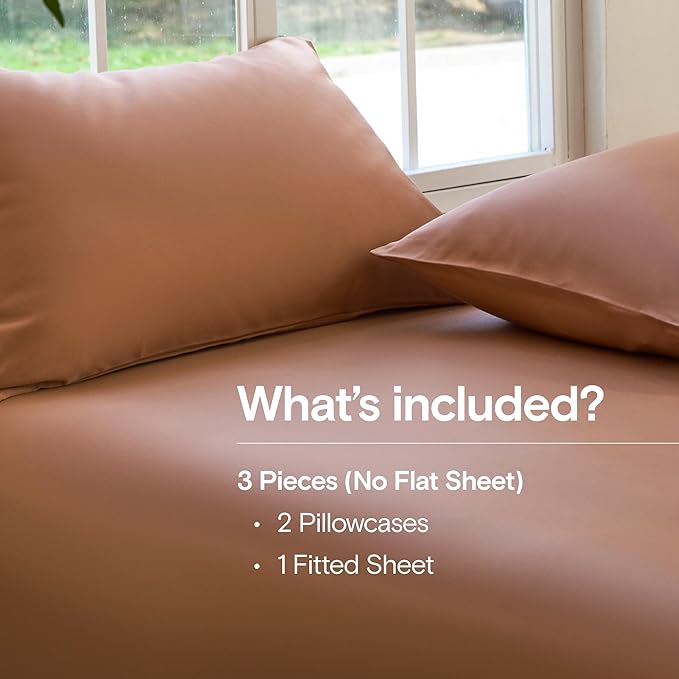 DOZ Sheet Set, 100% Viscose derived from Bamboo, Organically Grown, Buttery Soft, Cooling Sheets, High GSM, Deep Pockets - 3 Piece - 2 Pillowcases 1 Fitted Sheet (Clay, Queen)