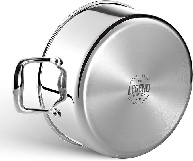LEGEND COOKWARE 5-Ply Stainless Steel 5-Quart Dutch Oven with Lid - Induction Compatible, Oven Safe 800째F - Non-Toxic, No Coatings - Even Heating, Won't Warp - Built to Last Generations