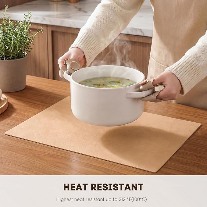 Artoid Mode Pink Faux Leather Placemats Set of 4, 12x18 Inch Waterproof Wipeable Heat Resistant Place Mats, Reversible Table Mats for Spring Kitchen Dining Decor