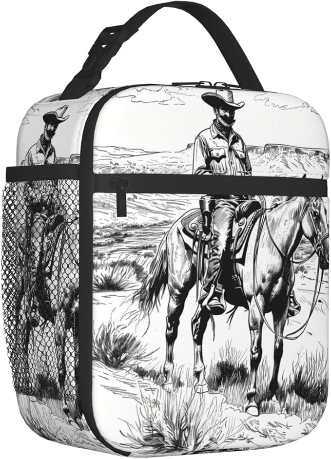 VANZEV Insulated Lunch Box for Women Men, Cowboy Theme Lunch Box Reusable Portable Lunch Bag Cooler Tote Waterproof Lunch Container for Office Picnic Work Travel Hiking