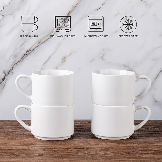 GBHOME 14 OZ Coffee Mugs Set of 6, Stackable Ceramic Mugs for Men, Women, Modern Coffee Mugs With Stable Base for Latte, Tea, Cappuccino. Dishwasher & Microwave Safe, Matte White