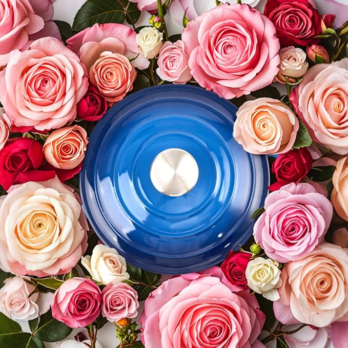6 Quart Dutch Oven Enameled Cast Iron with Lid - Big Dual Handles - Oven Safe up to 500째F - Classic Round Pot for Versatile Cooking (Blue, 6 QT)