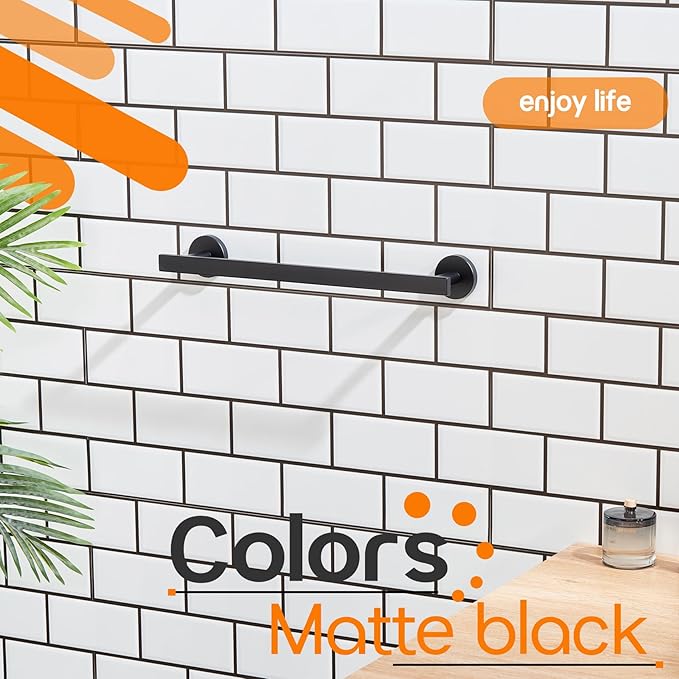 12 Inch Bathroom Towel Bar Bath Towel Rack Kitchen Towel Holder Towel Ring Wall Mounted SUS304 Stainless Steel Matte Black AN4001MB-L12