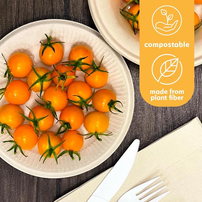 100% Compostable Disposable Paper Plates Bulk [6" 1000 Pack], Bamboo Plates, Eco Friendly, Biodegradable, Sturdy Small Dessert Party Plates, Heavy-Duty, Unbleached by Earth's Natural Alternative
