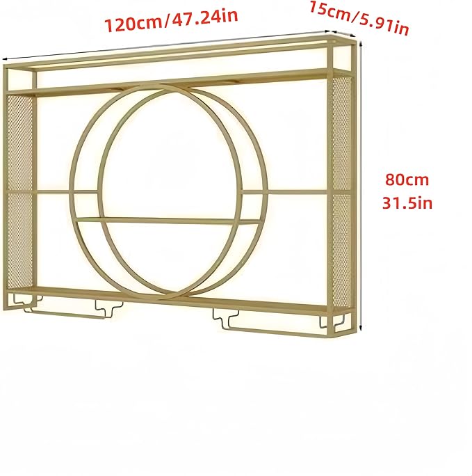 47 Inch Wall Mounted Wine Rack, 3-Tier Wall Bar Shelves for Liquor Bottles, Large Capacity Bar Shelves Wall Mounted with Glass Holder for Home Bar, Kitchen & Dining Room, Gold