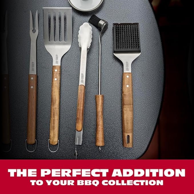 BBQ-AID All Angles BBQ Grill Brush for Outdoor Grill ??Cleans All Angles, Large Wooden Handle, and Stainless Steel Bristles - BBQ Brush for Grill Cleaning ??Grill Cleaner Brush Safe for BBQ and Grill
