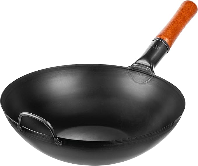 YOSUKATA Carbon Steel Wok Pan 13,5??with Premium Wok Cover 13,5 inch Pan Lid