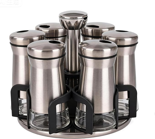360째 Rotating Spice Rack竊똕pice Rack Organizer for Cabinet - Includes 6pcs Glass Spice Jars and Labels,Spice Storage, Cooking, Outdoor BBQ,(Spices Not Included) (Modern)
