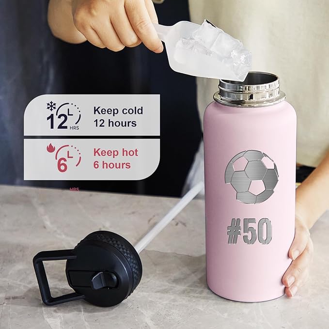 Personalized Laser Engraving Custom Water Bottle Print in USA 32oz Double Wall Stainless Steel Leakproof Wide Mouth Cup with Flip Straw