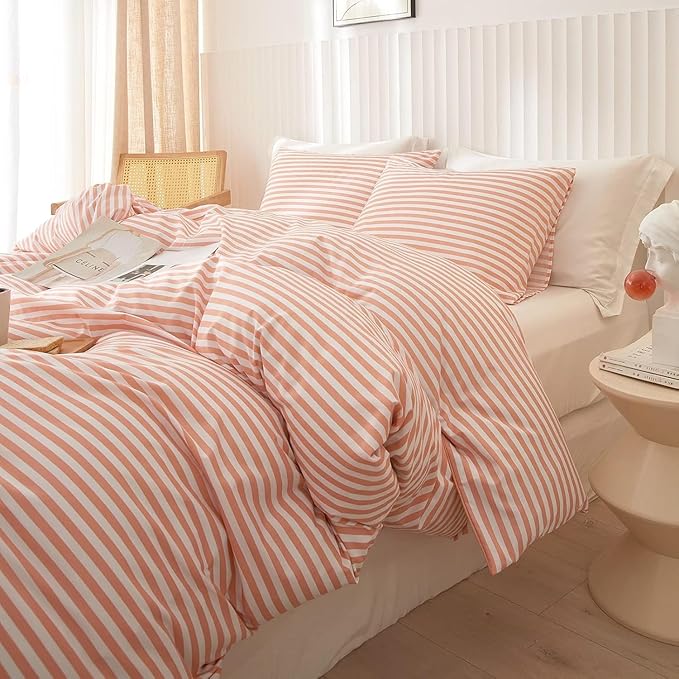 LifeTB Striped Comforter Set Twin XL Modern Style Pink White Stripes Pattern Comforter Set Fluffy Boho Comforter with 2 Pillowcases Teens Girls Cozy Dorm Bedding Twin XL Bed Comforter for All Season