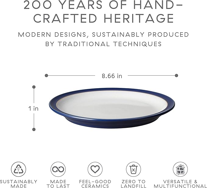 Denby - Elements Dark Blue Medium Plates Set of 4 - Contemporary Design - Ceramic Stoneware Tableware - Dishwasher & Microwave Safe - 8.6in Scratch Resistant Everyday Lunch, Salad Plates