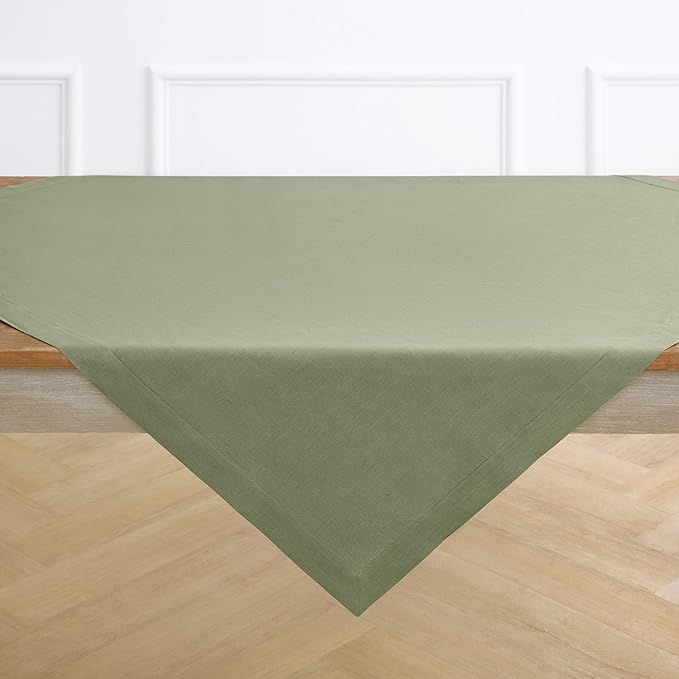 Solino Home Linen Square Tablecloth 52 x 52 Inch - 100% Pure Linen Oil Green Table Throw - Fete, Machine Washable Table Cloth for Spring, St Patricks Day, Easter
